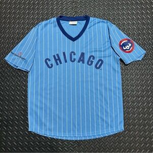 Chicago Cubs Pinstripe Throwback Jersey V-Neck Blue Stadium Giveaway MLB Mens XL